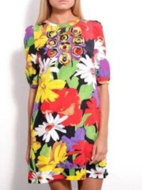 See by Chloe Multi Silk Cotton Blend Floral Applique Dress size IT 40/4